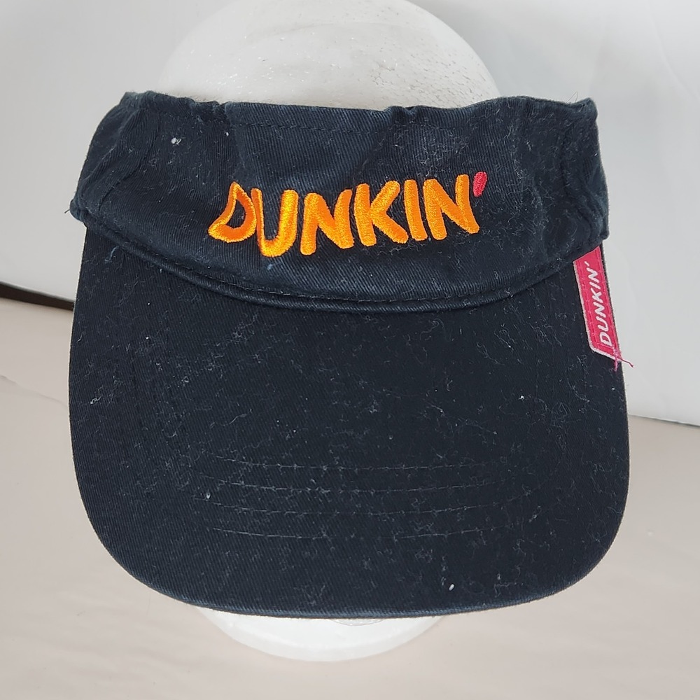 Dunkin Visor Hat Mens Black One Size Adjustable Curved Brim Embroidered Logo‎